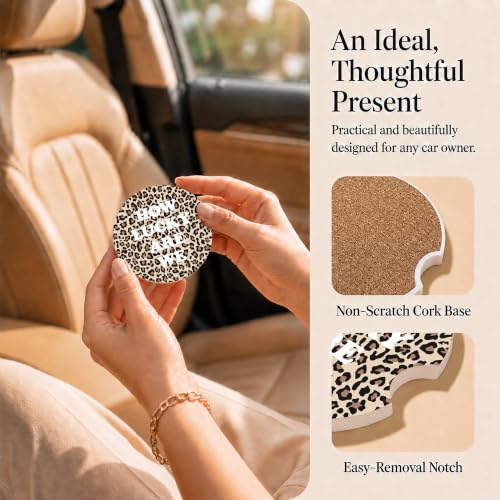 Cheetah Print Car Coasters Set of 2, Retro Car Ceramic Accessories, 30 - color: Cheetah