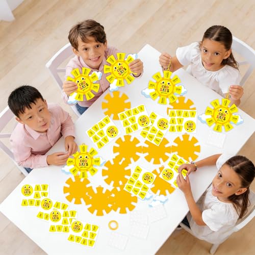 24 Sets Sunday School Crafts for Kids DIY God Says You Are Sun Paper Craft Kit Religious Christian Bible Hanging Ornaments with Stickers for Church VBS Home School Classroom Faith Activities Gifts
