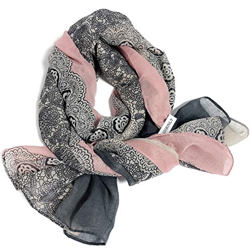 GERINLY Fashion Scarves for Women Lightweight Lace Printed Scarf Shawl Wrap - color: Darkgreypink