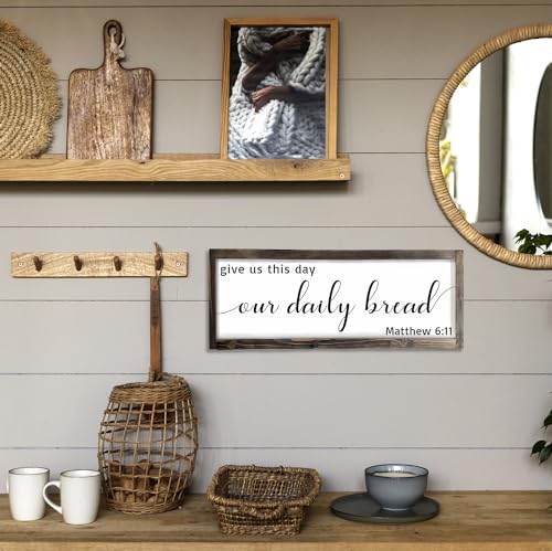 Dazingart Farmhouse Dining Room Wall Decor, Give Us This Day Our Daily Bread, Rustic Wooden Prayer Sign Ktchen Wall Sign Decor, God Scripture Wall Hanging Art, Bible Verse Quotes Plaque (Matthew)