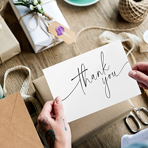 Teling 200 Set Thank You Cards with Envelopes Bulk, 6 x 4 Inch Blank Thank U Greeting Notes with Brown Kraft Envelopes Stickers Thankyou Card Set for Graduation Wedding Birthday Baby Shower(White) - color: White