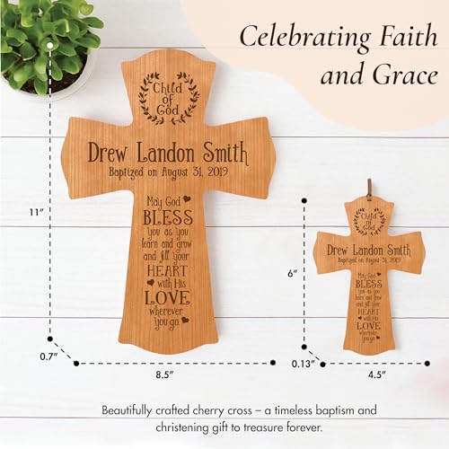LifeSong Milestones Personalized Baptism Wall Cross - Engraved Cherry Wood Christian Cross with Name & Date, Child of God Blessing, Christening & First Communion Gift (Cherry, 8.5" x 11") - color: Cherry, size: 11"L x 8.5"W