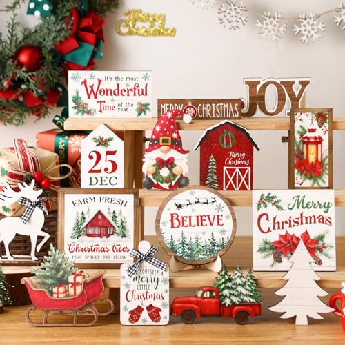 Vercraft Christmas Tiered Tray Decor Xmas Wooden Table Decor, Wonderful - style: Wonderful