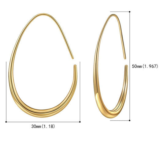 Lightweight Teardrop Hoop Earrings for Women - 14k Gold/White Gold Plated Large Oval Pull Through Hoop Earrings High Polished Statement Jewelry Gift for Women - color: Gold 50*30