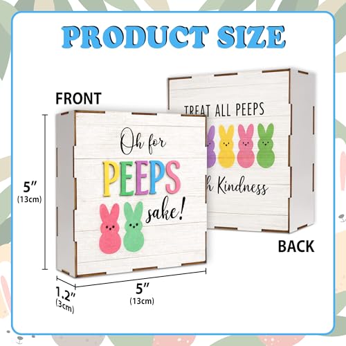 DIY Funny Bunny Wooden Box Sign, Reversible Double-Sided Easter Table Decor, Peeps Decor, Easter Decorations For Office Home Bathrooom Desk, Oh For Peeps Sake, Easter Gifts For Coworkers - color: Easter Sign