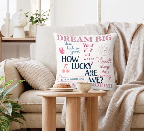 Voatok Trendy Retro Inspirational Pillow Covers 18x18, Motivational Gifts, How Lucky are We Positive Decorative Throw Pillow Covers Pillowcases Decorations for Home Bedroom Sofa Bed Couch Decor - color: Lucky-1