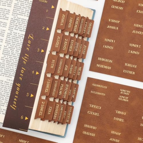 Leather Bible Tabs, Bible Tabs for Women and Men(Gold Foil Lettering) Large Print Stickers, Easy to Read and Apply, 66 Chapters & 14 Blank Labels for Easy Navigation, Bible Study Supplies(Brown) - style: Leather Brown