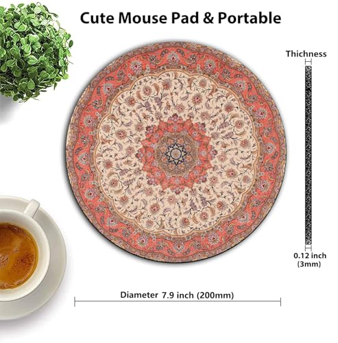 Traditional Oriental Floral Round Mouse Pad, Persian Art Circular Desk Mat - color: Persian Floral Beige