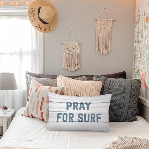 Lacama Coastal Beach Surf 12x20 Pillow Cover, Beach House Decor, Surfing Gifts, Pray for Surf Coastal Ocean Decorative Lumbar Throw Pillow Covers Pillowcases for Couch Bed Home Bedroom Living Room - color: Coast-pray for Surf
