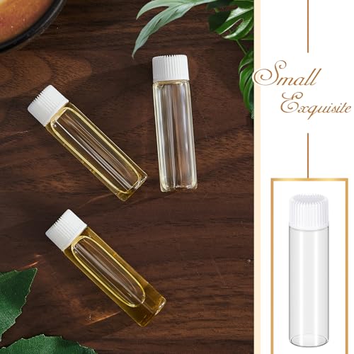 Lallisa 80 Pcs 7 ml Glass Vials with White Screw Caps and Plastic Stoppers, 2 Dram Clear Small Leakproof Bottles Bulk, Mini Liquid Sample Vials for Essential Oils, Sample, DIY Craft - color: Clear with White Cap, size: 7 ml