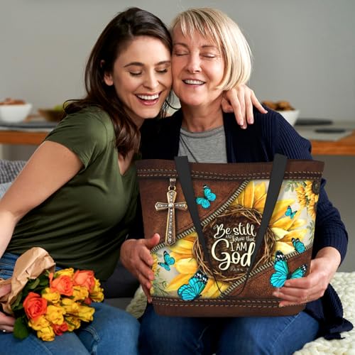 Bible Tote Bags for Women Christian Tote Bag Religious Church Bags for Women Organizer Christian Gift With Zipper - color: Be Still and Know That I Am God 1