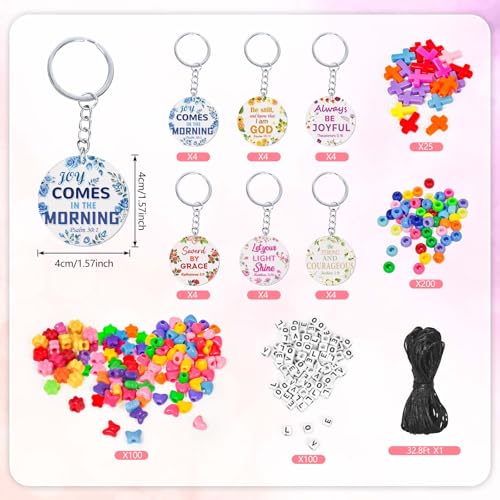 Cinrobiye 24 Set Christian Keychain Craft Kit, DIY Bible Verse Acrylic Cross Keychains with Beads, Religious Church Craft Activity, Sunday School VBS Bible Study Group Gifts and Faith Party Favors - style: Christian flower