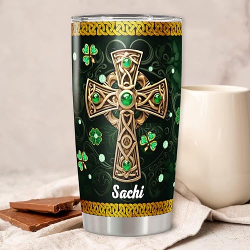 Dorris Personalized St Patricks Day Tumbler with Lid 20oz 30oz Stainless Steel Irish Fact Celtic Cross Insulated Cups Travel Coffee Mug Gifts for Women Christian Family Friends - color: Patrick 310