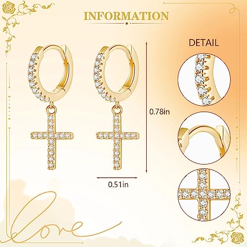 Cross Small Hoop Dangle Earrings 925 Sterling Silver CZ Diamonds Round Huggie Earrings For Men Women - style: cross silver