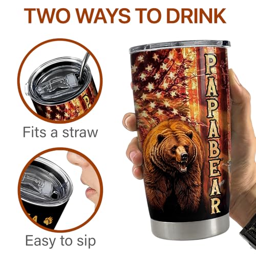 SANDJEST Dad Tumbler 20oz Stainless Steel Cup Papa Bear Insulated Travel Mug Dad Gifts from Daughter Son Gift for Dads Papa Father on Birthday Christmas Fathers Day - color: Dad