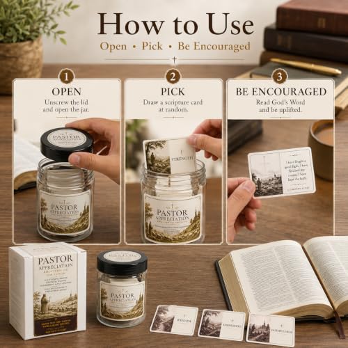 Bible Verse Jar, Pastor Appreciation Gifts, 60 KJV Scripture Cards - color: Pastor Appreciation