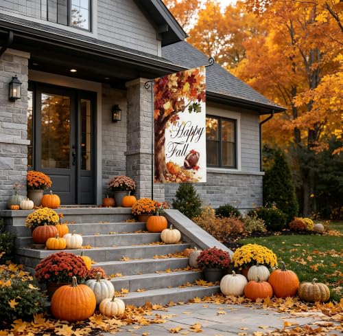 Fall Garden Flag for Outside Pumpkin with Thanksgiving Halloween 12x18 Inch - color: Red Fall