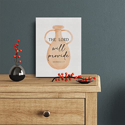 Bible Verse Watercolor Canvas Print Decor the Lord will Provide 2 Kings 4 : 1-7 Wall Painting Posters Artwork 12”X15”Modern Home Office Decoration (Framed) - color: Lord will provide