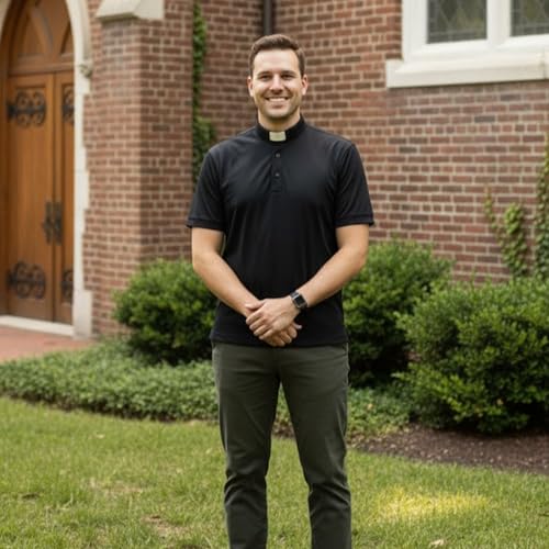 Men's Short Sleeve Clergy Polo Shirt Tab Collar Cotton Blend - color: Black, size: 3X-Large