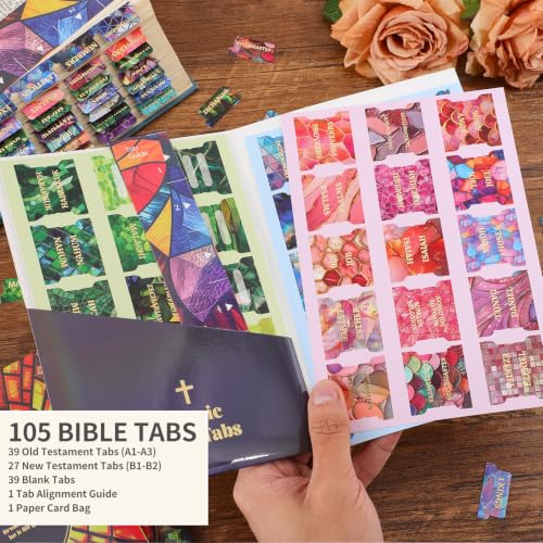 Bible Tabs for Women, 66 Large Print Laminated Bibles Chapters Index Tabs and 39 Blank Dividers Sticky Labels, Mosaic Bible Study Supplies, Journaling Accessories, Christian Gifts for Men - style: Mosaic