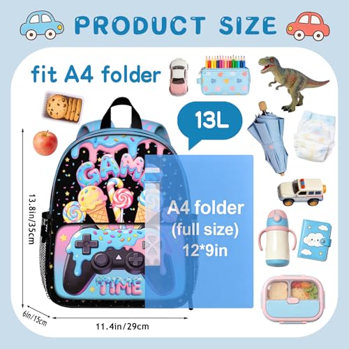 Gamepad Kids Backpack for Boys 6-8 Blue Ice Cream Drip Preschool Elementary School Backpack for Boys and Girls Toddler Backpacks Boy for Kindergarten Small Bookbag for Daycare Travel - color: Game