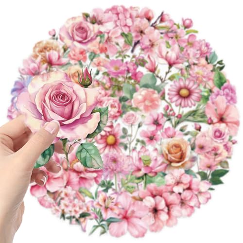 100PCS Transparent Flower Stickers for Water Bottles Laptop Notebook Journal Phone Cases Helmet Luggage Scrapbook DIY Crafts Party Favors,Nature Plant Floral Waterproof Decals for Teens Adults Girls - color: Transparent Flower