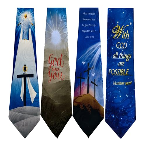 Pack of 4 Novelty Print Mens Neckties Christian Religious Jesus Neck Tie - color: 18