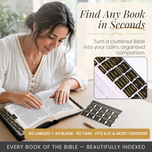 90 Christian Bible Tabs for Women, Men, Kids - Black Gold Version - color: Black Gold