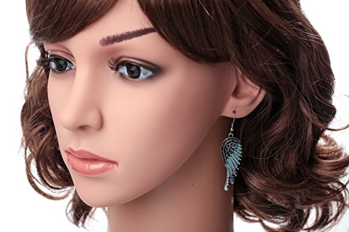 Szxc Women's Crystal Guardian Angel Wings Hypoallergenic Dangle Earrings Biker Jewelry - 2 1/4 inch - color: Navy blue