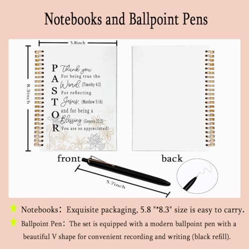 Pastor Appreciation Gifts for Men Women - A5 Spiral Notebook and Pen Set, Christian Religious Scripture Journal, Thank You Gifts for Ministers, Priests, Clergy, 80 Sheets College Ruled - color: White206
