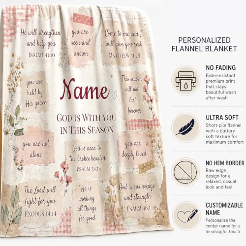 Personalized Christian Blanket for Women, Custom Name Scripture Throw Blanket with Bible Verse, Religious Faith Gift for Mom Daughter Sister Friend, Sympathy Birthday Christmas Baptism Gift - color: Background Pattern 5