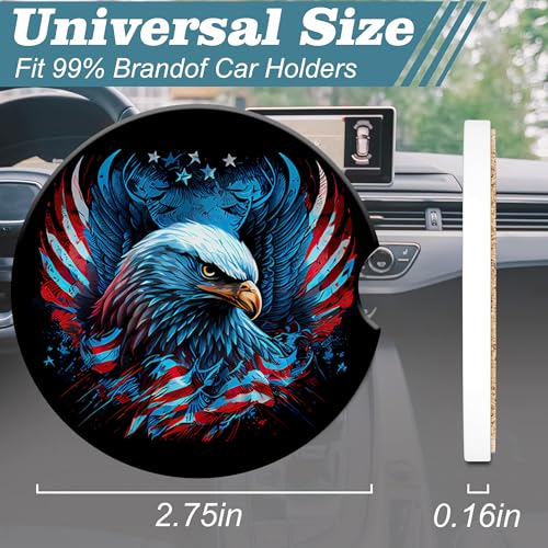 American Eagle Flag Car Cup Holder Coaster, Car Coasters for Cup Holder, 2 Pack The USA Flag Anti-Slip Absorbent Ceramic Car Cup Coasters with Finger Notch Cork Base for Women Men 2.56" - color: American Eagle Flag