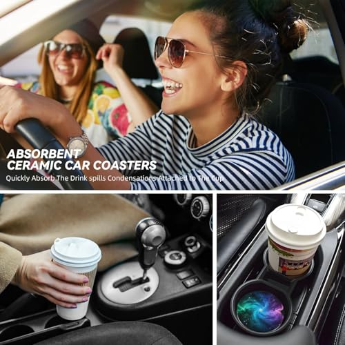 Swirl Nebula 2 Pcs Car Cup Holder Coasters Absorbent Ceramic Coaster - color: Blue