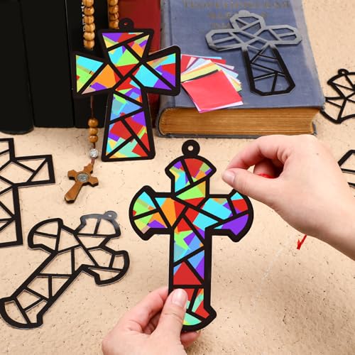 Sinload 24 Sets Religious Cross Crafts Sunday School Suncatcher Ornaments - style: Cross