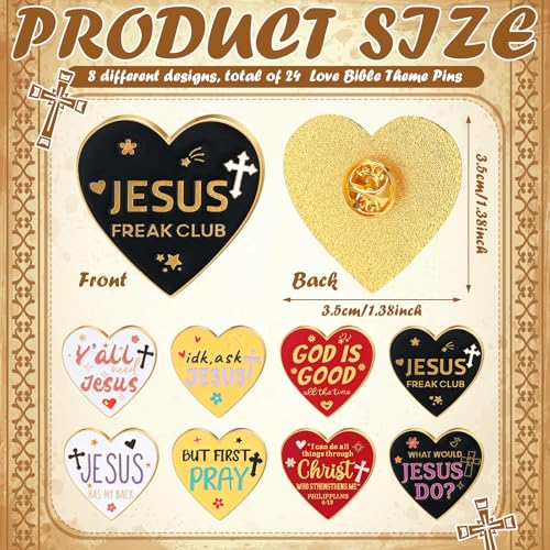 Landical 24 Pcs Jesus Christian Pins - style: Stylish Heart