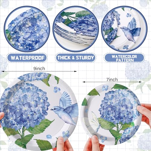 48 Pcs Hydrangea Paper Plates Set 9" 7" Watercolor Disposable, Hydrangea - style: Hydrangea