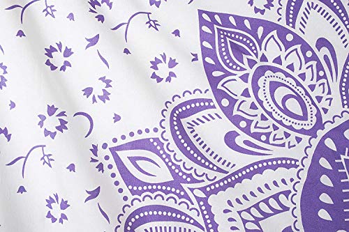 Bhagyashri Fashions Indian Mandala Twin Cotton Purple White Ombre Tapestry Wall Hanging Art Collage Bedspread Picnic Beach Blanket Hippie Boho Tapestries 84x54 Inches
