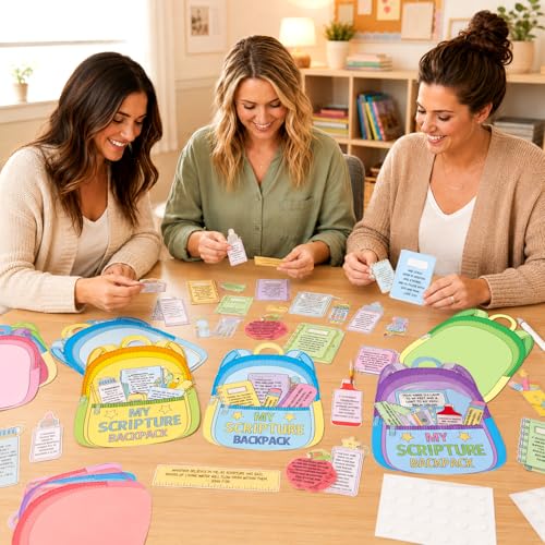 12 Sets Back to School Religious Craft Kits DIY Spiritual Backpack Bible Craft Make Your Own Backpack Cutouts with Pockets for First Day Sunday School Christian VBS Church Home Crafts Activity Supply