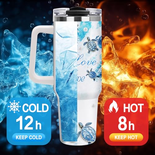 Christian Gifts for Women, 40oz Sea Turtle Tumbler with Straw Handle, Religion Faith Love Hope Stainless Steel Insulated Travel Mug Beverage Cups Present for Get Well Soon Birthday Spiritual Comfort - color: Sea Turtle-D-505-X