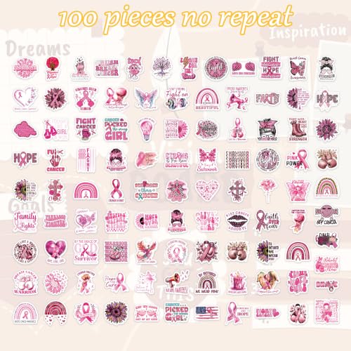 100 Pcs Breast Cancer Awareness Stickers, Pink Ribbon Support Decals - color: Breast Cancer Awareness