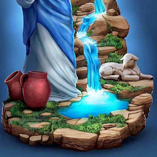 The Bradford Exchange The Good Shepherd Light of Faith Illuminated Sculpture Handcrafted Religious Home Décor with Crystalline Water Feature 12-inches