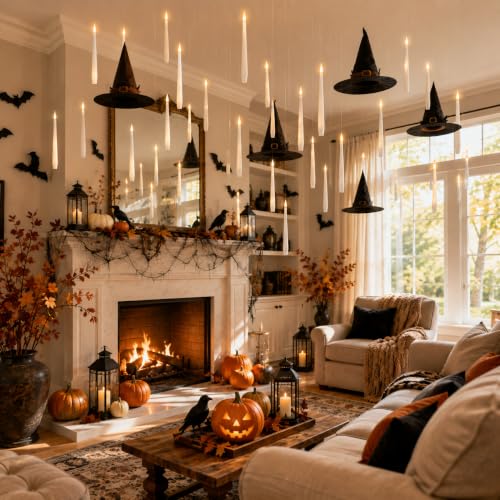 Lezonic Floating Candles with Magic Wand Remote, 12 Pack Hanging LED Candles, Flameless Flickering Taper Candles with 6H Timer, Battery Operated Candles for Halloween Christmas Party Home Decor - color: 12pcs(Wand)