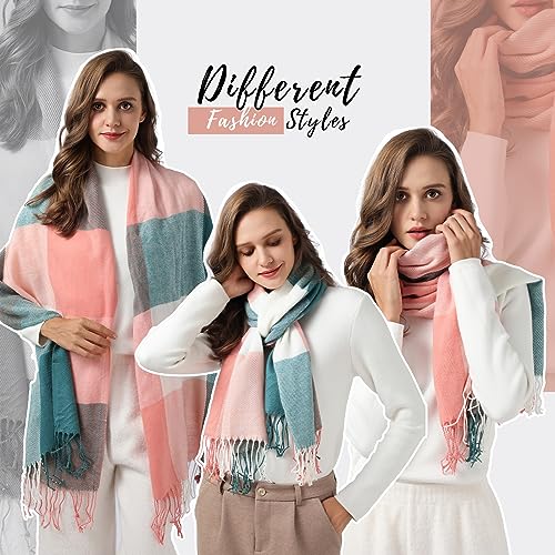 Clothirily Womens Winter Scarf, Oversized Long Blanket Plaid Shawl Wrap - color: Pink Green Lattice