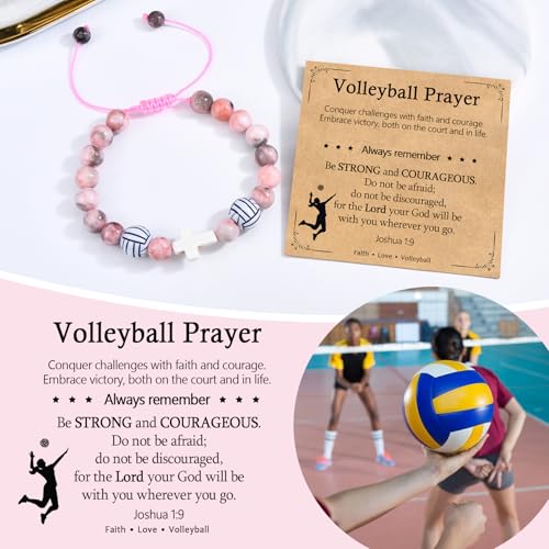 Baseball/Basketball/Soccer/Softball/Volleyball Bracelet for Girls Women- Cross Charm Beaded Bracelets, Christmas Birthday Easter Graduation Gifts for Daughter Granddaughter Niece Sister Coach - style: Volleyball
