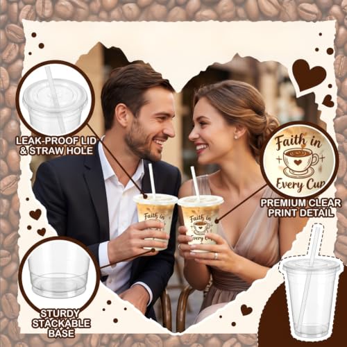 50 Count 16 oz compostable cold drink cups with lids and straws, plant-based PLA disposable tasting cups for juice cold drink sampling, gatherings, picnics, travel bachelor parties