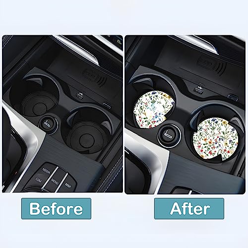 Car Cup Holder Coasters, 2 Pack – 2.75" Universal Auto Anti-Slip Insert Coaster, Rubber Car Coasters, Personalized Car Accessories for Women & Men (Wildflowers) - color: Wildflowers