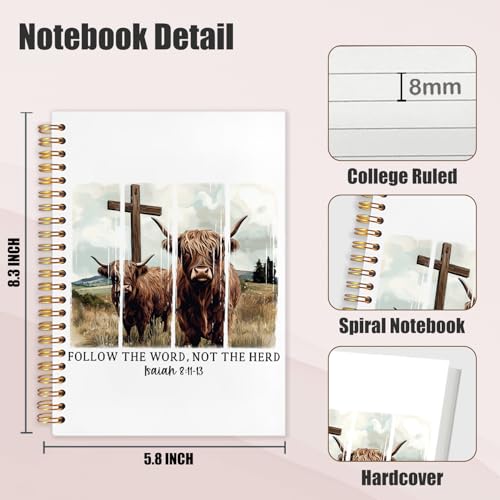 Western Highland Cow Christian Spiral Notebook 5.5x8.3in, Bible Journal for Women Men, Follow The Word Not The Herd Religious Scripture Hardcover Journal Notebook for Church Study Work Office - color: Follow The Word Not The Herd Religious Scripture