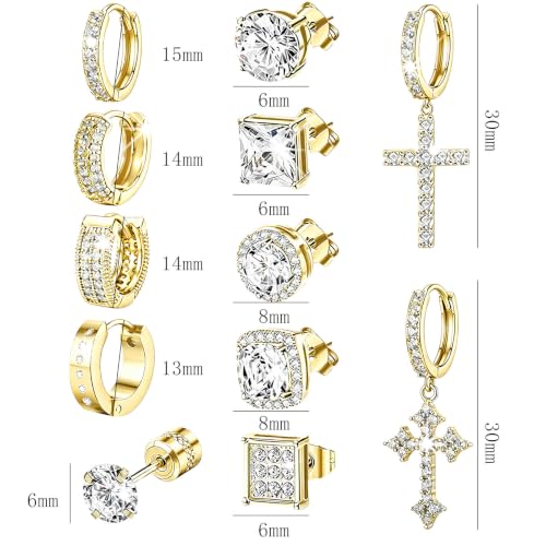 NEWITIN 12 Pairs Silver Earrings for Men Women Halo Stud Earring Set - color: Gold A