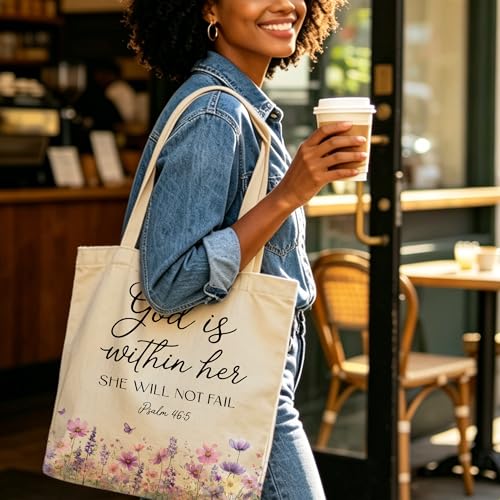 Christian Bible Tote Bag for Women Shopping Work Church with Inner Pocket - color: Beige 07