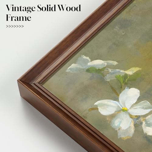 Framed Vintage Neutral Green White Floral Botanical Wall Art, 24x36 In - color: Green B
